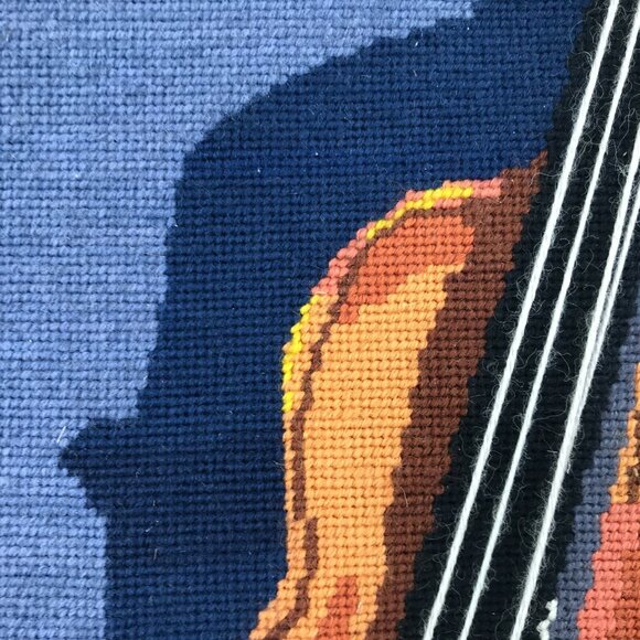 Vtg 1970s Completed Needlepoint Violin Instrument Sheet Music Wall Hanging Decor - Picture 7 of 16